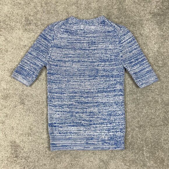 LOFT Women’s XS Short Sleeve Blue White Knit Button Down Cardigan Sweater NWT - Picture 2 of 4